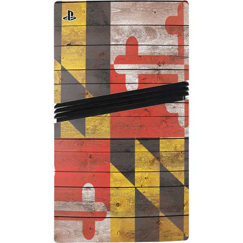Maryland Flag Dark Wood PS5 Pro Disk Bundle  Skin